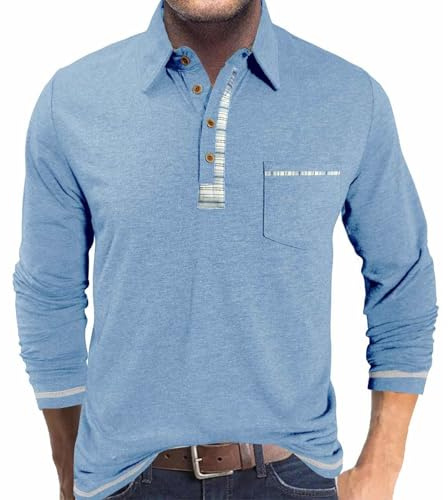 LAOARA Polo Homme Manches Longues Tee Shirt avec Poche T-Shirt Golf Sport Contrasté Regular Fit Top M-3XL