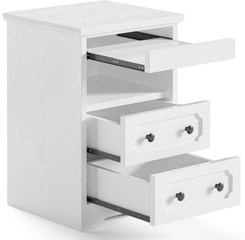 IRONCK Bedside Table with 2 Drawers, Modern Nightstand with Open Shelf, End Table with Pull-Out Tray for Bedroom, Living Room, White