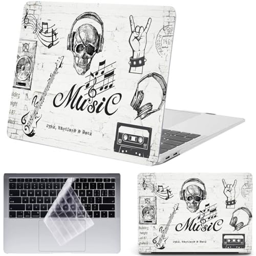 FFBOFFC Hülle Kompatibel mit MacBook Air 13 Zoll 2020 2019 2018 Modelle A2337 A2179 A1932 M1 mit Retina Display & Touch ID, Plastik Schutzhülle Hart Schale & Tastaturdeckel, Weißer Totenkopf & Musik