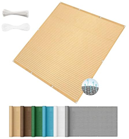 Brise Vue Renforcé 0.9 x 0.9 m Protection UV Opaque Résistant Aux Contre Vent sur Mesure Imperméable Cache Vue Balcon pour Exterieur Terrasse Patio, Couleur Crème