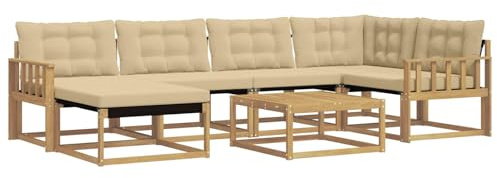 vidaXL Outdoor-Sofagarnitur 7 pcs Weiß und Beige 79 x 79 x 37 cm, Modernes Garten-Sofa-Set, langlebige Loungemöbel, stylische Terrassensitze, wetterfeste Schaumkissen, Akazienrahmen