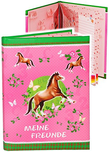 Meine Freunde Buch - Pferde & Schmetterlinge - Schule & Kindergarten/Vorschule Kita - dick gebunden - für Schulfreunde Poesie A5 Softcover - Freundebuch..