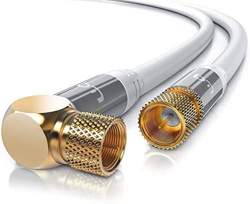 CSL - 2m Câble d'antenne Satellite coaxial TV mâle à mâle, Connecteur F vers F coudé 90°, Plaqués Or, 135 DB 75 Ohm - 4K UHD Câble antenne satellite fiche F TV HD DVB-T2 Radio modem routeur - Blanc