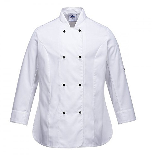 Portwest C837 Rachel Women's Chefs Jacket Polyester Mesh Long Sleeve | White, 2X Large, Slim Fit, 35% Cotton, Machine Washable, Shrink Resistant, Secure Storage, Reversible, Side Vents, 1 Pocket