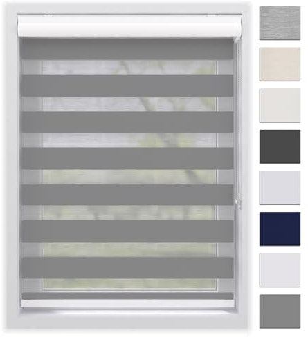 EFIXS Doppelrollo mit Kassette Montage Wand/Decke mit Bohren Breiten: 40-220, Höhe: bis 240 Hier: BxH (105 x 175) cm (Grau) Premium Duorollo, oder ohne Bohren mit Klemmhalter am PVC-Fenster