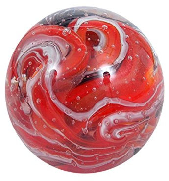 Traumkugel 238 (9-10cm) rot-weiß-schwarzer Wirbel - Glaskugel, Briefbeschwerer