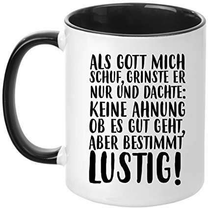 TassenTicker® - ''Als Gott mich schuf..'' - Geschenk Tasse - hochwertige Qualität - Kaffee - Arbeit (Schwarz)