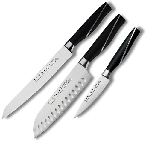 Tyrolit LIFE 3-teiliges Messerset universell bestehend aus Santokumesser, Brotmesser, Spickmesser - extrem scharfe Küchenmesser mit höchster Schnittqualität - Made in Tirol