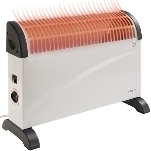 Arebos Convecteur 2000 watts | 3 niveaux de chauffage | Thermostat réglable | Economie d'énergie | Utilisable comme appareil sur pied ou mural | Appareil de chauffage avec fonction antigel | Blanc