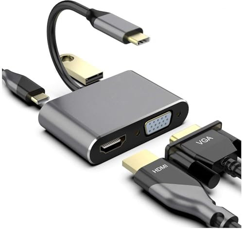 Adaptador Video HDMI, VGA USB 3.0, USB Hub Adaptador Divisor de Puerto PD de 87 W para MacBook, iPad Pro, DELL XPS. Adaptador Divisor USB HDMI VGA 4K Ultra HD