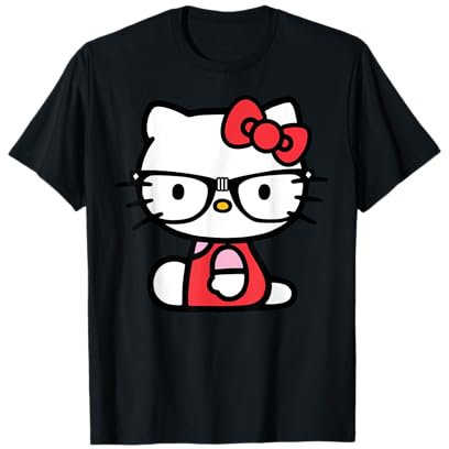 Sanrio Hello Kitty Nerd T-Shirt - Unisex Adults - Black - Short Sleeve - Small - Cotton - T-Shirt