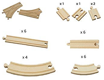 Fun World Toys Eisenbahnzubehör Holzeisenbahn Schienensortiment - Schienen Set für die BRIO Bigjigs Thomas Eisenbahn (Standard-Erweiterungspaket)