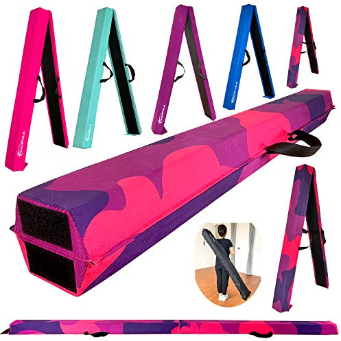 MARFULA 8ft/9ft Folding Gymnastics Balance Beam - Extra Firm - Suede - Non Slip Base for for Home/Gym/Club (5, 8 FT)