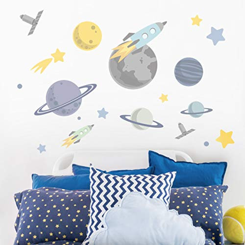 Wandtattoo Top Kinder, Größe:40 x 60cm Rakete und Planeten