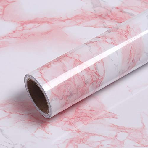 VEELIKE Carta da Parati Marmo Rosa Carta Adesiva Impermeabile per Bagno Top Cucina Pellicola Adesiva Vinile Carta Marmo Adesiva Paraschizzi Cucina Muro Adesivo Soggiorno Camera da Letto 40cm x 600cm