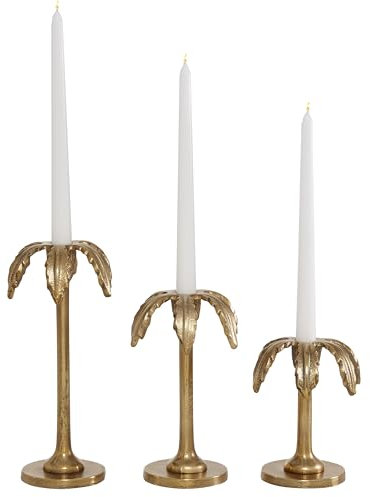 Deco 79 Aluminum Solid Candle Holder, Set of 3 6, 8, 10H, Gold
