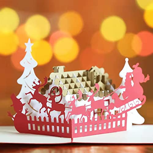 KUNSTIFY 3D Pop Up Weihnachtskarte, Weihnachtspostkarten Weihnachtskarten Geschenk für Freundin Männer Frauen Glückwunsch Christmas cards (Weihnachten Haus)