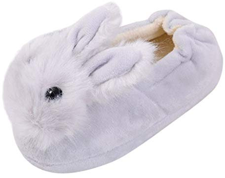 TIREOW Kleinkind Kinder Baby Karikatur Kaninchen Winter Warm Kuschelig Rutschfest Mit Süß Häschen Warme Schuhe Jungen Mädchen Niedliche Häschen Flauschige Rutschen Pelzige Pantoffeln (Gray, 32)