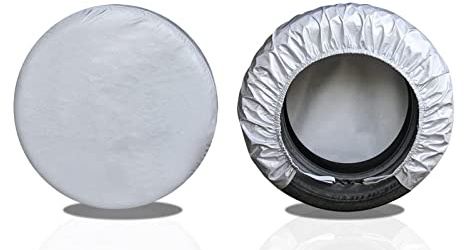 Kayme Rv Tire Covers 2 Pack, Travel Trailer Camper Truck SUV Motorhome Waterproof Wheel Cover, Sun Rain Snow Protector, Fit 27-29 Inch Tire Diameter/Silver