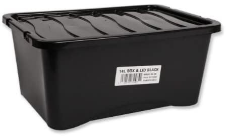 FabFinds Plastic Storage Box with Lid Stackable Nestable (14L, Single Black)