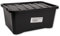 FabFinds Plastic Storage Box with Lid Stackable Nestable (14L, Single Black)