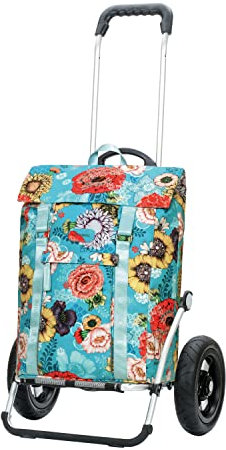 ANDERSEN Einkaufstrolley - Royal Shopper Basil Bloom blau 50 L Freizeit, Handwagen, recycelt, wasserdicht, Aluminium, klappbar, luftbereiftes Kugellagerrad
