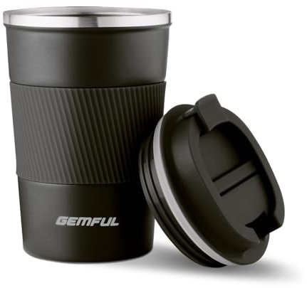 GEMFUL Mug Isotherme Cafe Tasse de Voyage pour café Chaud et Froid Lait et thé 380ml
