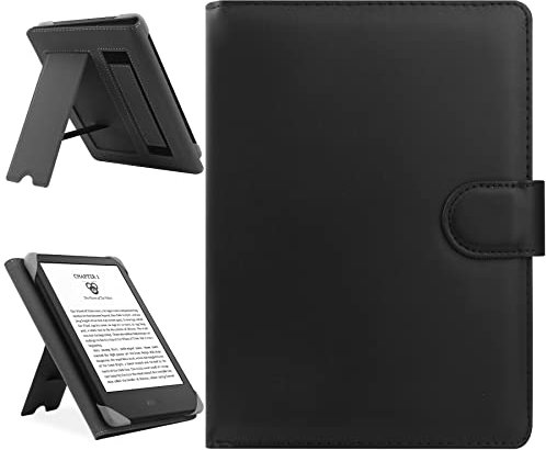 HoYiXi Universal Hülle Kompatibel mit 6.8'' Kindle Paperwhite/6'' Neue Kindle 2022 & 2019/Kobo Clara HD/Kobo Clara 2E Leder Stand Schutzhülle für 6-6.8'' Pocketbook/Tolino/Sony E-Book Reader, schwarz