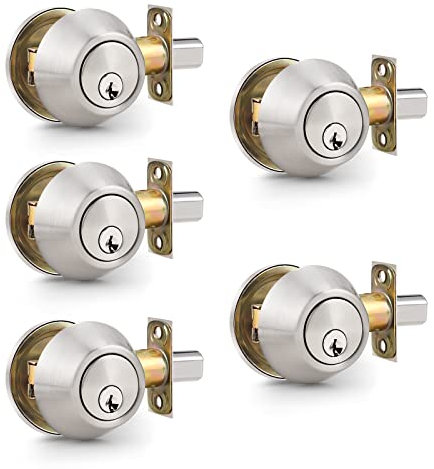 Probrico Deadbolt Lock Sets, 5 Pack, Brushed Nickel, Modern Style, Stainless Steel, Single Cylinder Deadbolt, Key Unlock, Touch Control, Residential Door Security