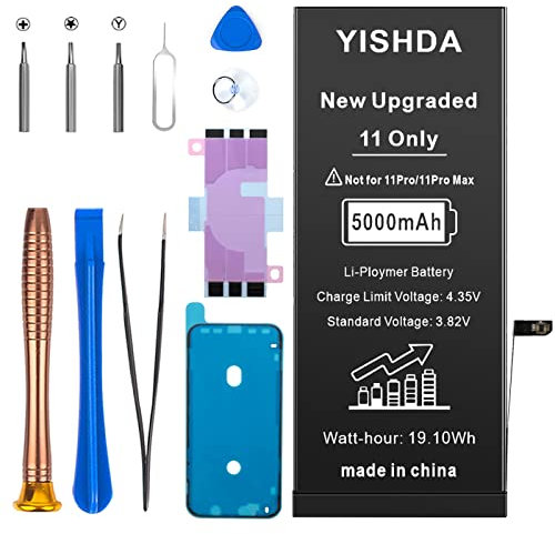 YISHDA 5000mAh Battery for iPhone 11, Upgrade Battery Replacement for iPhone 11 (A2111 A2221 A2223) with Professional Repair Tool Kits…
