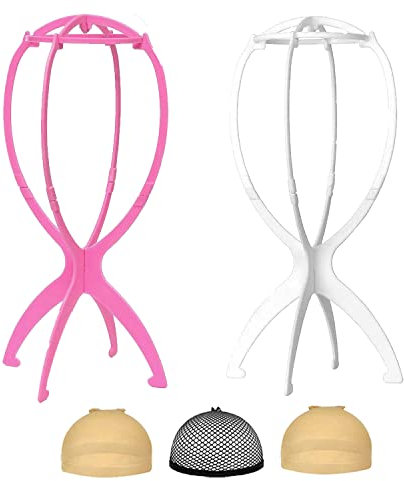 WXYYKX 2x Perückenständer Zerlegbarer Perücke Halter statt Styroporkopf Ideal zum Trocknen der Perücken Haarteilen mit Extra Perückennetzen (Weiß& Rosa)