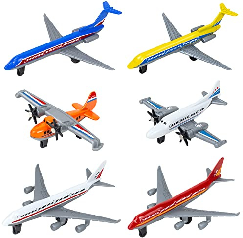 Toy Airplane 6 Pack, Diecast Airplane Toy for Boys Age 3 4-7 8-12, Alloy Planes Model/Glider Planes/Airlines Plane Toys for Kids Birthday Airforce Party Favors