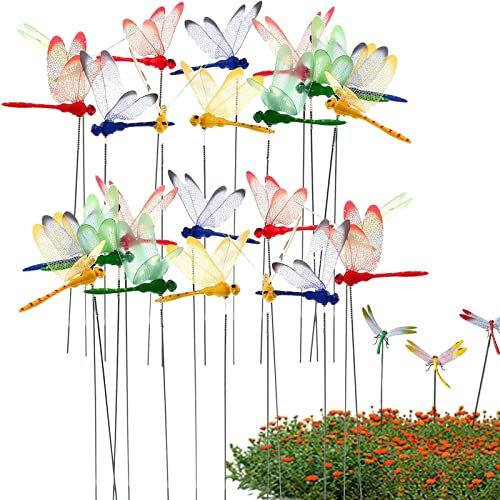 Kirdume Gartenstecker Libelle - Künstliche 3D-Gartenkunstdekorationen aus PVC - Lustige Ornamente, 25 Stück, für Wege, Rasen, Außenbereich, Garten, Terrasse, Innenbereich