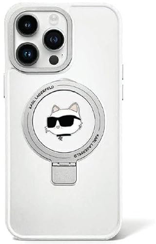 Karl Lagerfeld KLHMP15LHMRSCHH Hülle für iPhone 15 Pro 6.1 Weiß hardcase Ring Stand Choupette Head