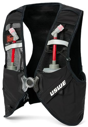 USWE Pace – Trinkrucksack mit 2 x 500 ml Ultraflask, Rucksack für Damen und Herren (8L Carbon Black, M)