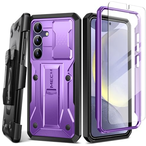 Tongate for Samsung Galaxy S24 Case with Kickstand, [Bulit-in Slide Camera Cover & Belt-Clip] Full-Body Military Grade Shockproof Galaxy S24 Phone Case with Screen Protector, Purple