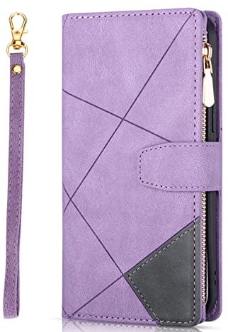 ZCDAYE Hülle für Samsung Galaxy S24 mit Kartenhalter Geldbörse, Leder Samsung Galaxy S24 Handyhülle Handytasche Schutzhülle Case mit Handschlaufe für Samsung S24, Lila