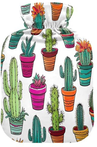 Kaktus auf Weiß mit vielen Topfpflanzen Wärmflasche Beutel, Wärmflasche Hals Wärmflasche, Wärmflasche zum Schlafen, Wärmflasche zur Schmerzlinderung