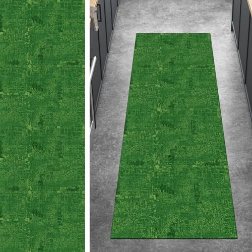 Ymural Läufer Flur rutschfest Teppich Küche 50x200CM Grün rutschfest Lang Abstrakt Meterware Kurzflor Polyester Korridor Schlafzimmer, Anpassbar
