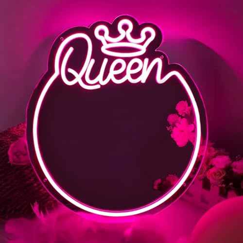 Queen Mirror Panneau néon LED en forme de couronne, miroir à suspendre pour décoration murale, miroir pour chambre à coucher, fête, mariage, décoration de chambre de fille, cadeau de fête des mères