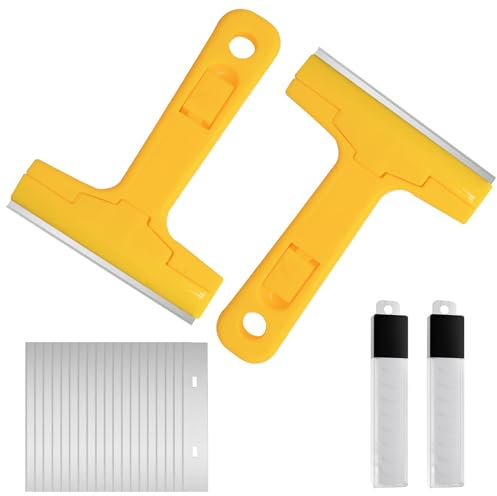 Littlegaofeithing 2pcs Grattoir à Vitre avec 10.5cm Long Manche,Grattoir de Sols avec 20 Lames(9.7cm),Grattoir Peinture, pour Carrelage, Papier Peint, Colle, Miroir, La Table de Cuisson(Jaune)