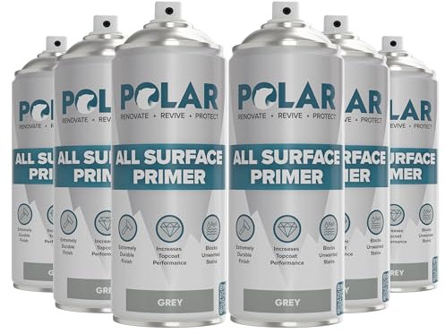 Polar Matt Grey Primer Spray Paint - 6 x 400ml | High-Build Filler Primer Paint for Wood, Metal, Plastic, Ceramics, Tiles & Painted Surfaces | Spray Primer for Long Lasting Protection & Quick Drying