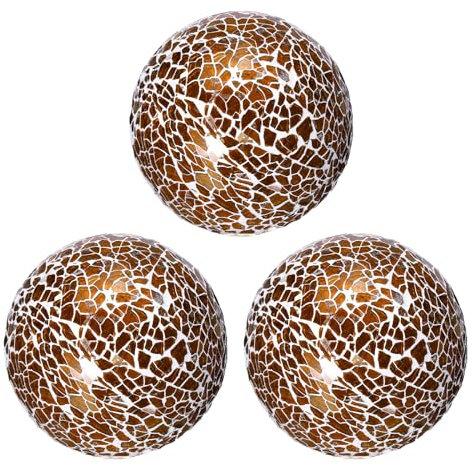 sourcing map 3Pcs Decorative Glass Balls 8cm Orbs Centerpiece Balls Mosaic Glass Ball Sphere for Decor Bowls Vases Dining Table Party, Dark Brown
