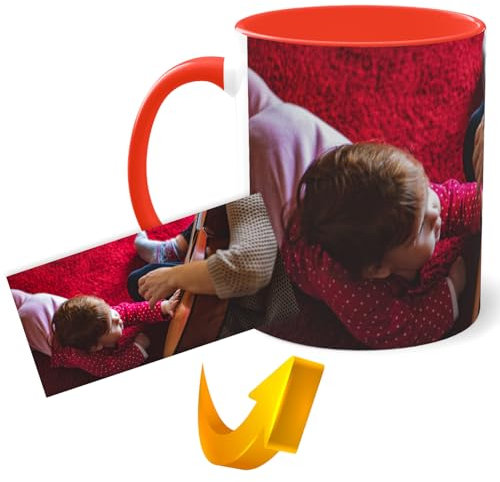 Taza Personalizada Foto Texto Taza Cerámica Diseño Único Desayunos Originales Regalo Original Apta Microondas Lavavajillas Regalo Impresión de Calidad Descuento Por Cantidad (ROJO)