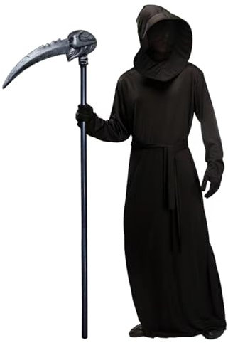Sensenmann Kostüm Erwachsene mit Sense,Halloween Kostüm Herren Horror Schwarz Halloween Reaper Kostüm Gruselig Tod Party Kostüm für Halloween Karnevals Cosplay