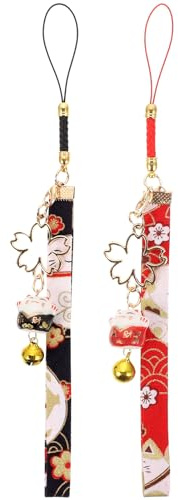 Hemobllo Lot de 2 porte-clés en forme de chat porte- pour téléphone portable en céramique, 12.00X1.00X0.50CM, Métal, Pas de gemme