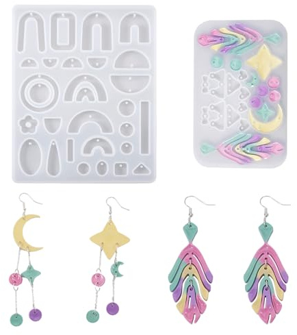 PandaHall Lot de 2 moules ronds en silicone pour fabrication de bijoux en résine époxy Motif lune et étoile