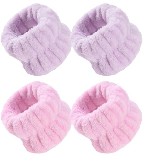 GXGM Handgelenk Spa Waschband Mikrofaser Gesichtswasch Armbänder Korallen Saugfähiges Armband zum Waschen, Handgelenk Waschband, Handgelenktücher für Waschen Gesicht und Dusche, 4 Stück