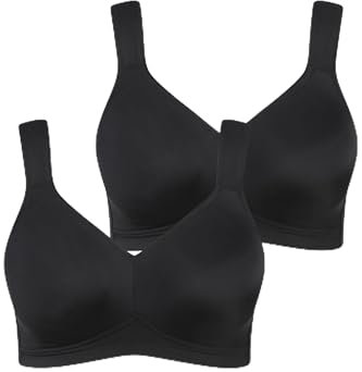 Ulla Popken Damen Mikrofaser-BH, 2er-Pack, Ohne Bügel, Vorgeformte Cups BH, Schwarz, 130B EU
