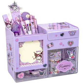 Kawaii Desktop-Aufbewahrungsbox, Kinder-Bleistifthalter mit zwei Schubladen, multifunktionale kreative Mädchen Student Desktop-Aufbewahrungsdekoration,Lila